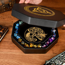 Load image into Gallery viewer, DND Dice Tray Gold Celtic Knot &amp; World Tree Design
