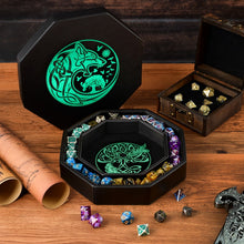 Load image into Gallery viewer, DND Dice Tray Green Wolf &amp; World Tree
