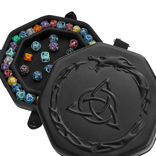 DND Dice Tray Celtic Knot for Dungeons and Dragons - Perfect Dice Rolling Tray & Dice Case for RPG Games to Protect Dice Black