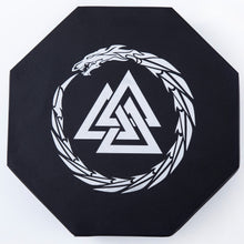 Load image into Gallery viewer, DND Dice Tray Silver 3 Interlocked Triangles (Valknut) and Dragon Design
