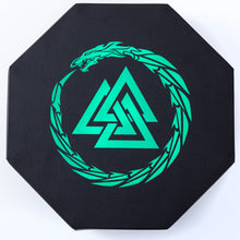 Load image into Gallery viewer, DND Dice Tray Green 3 Interlocked Triangles (Valknut) and Dragon Design
