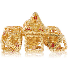 Load image into Gallery viewer, Imprisoned Dragon Core DND Dice Set (Gold and Red)
