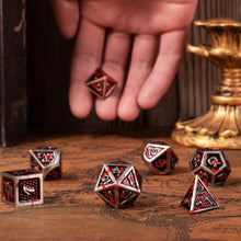 Load image into Gallery viewer, Red Dragon Scale Blood Splattered Metal Dice
